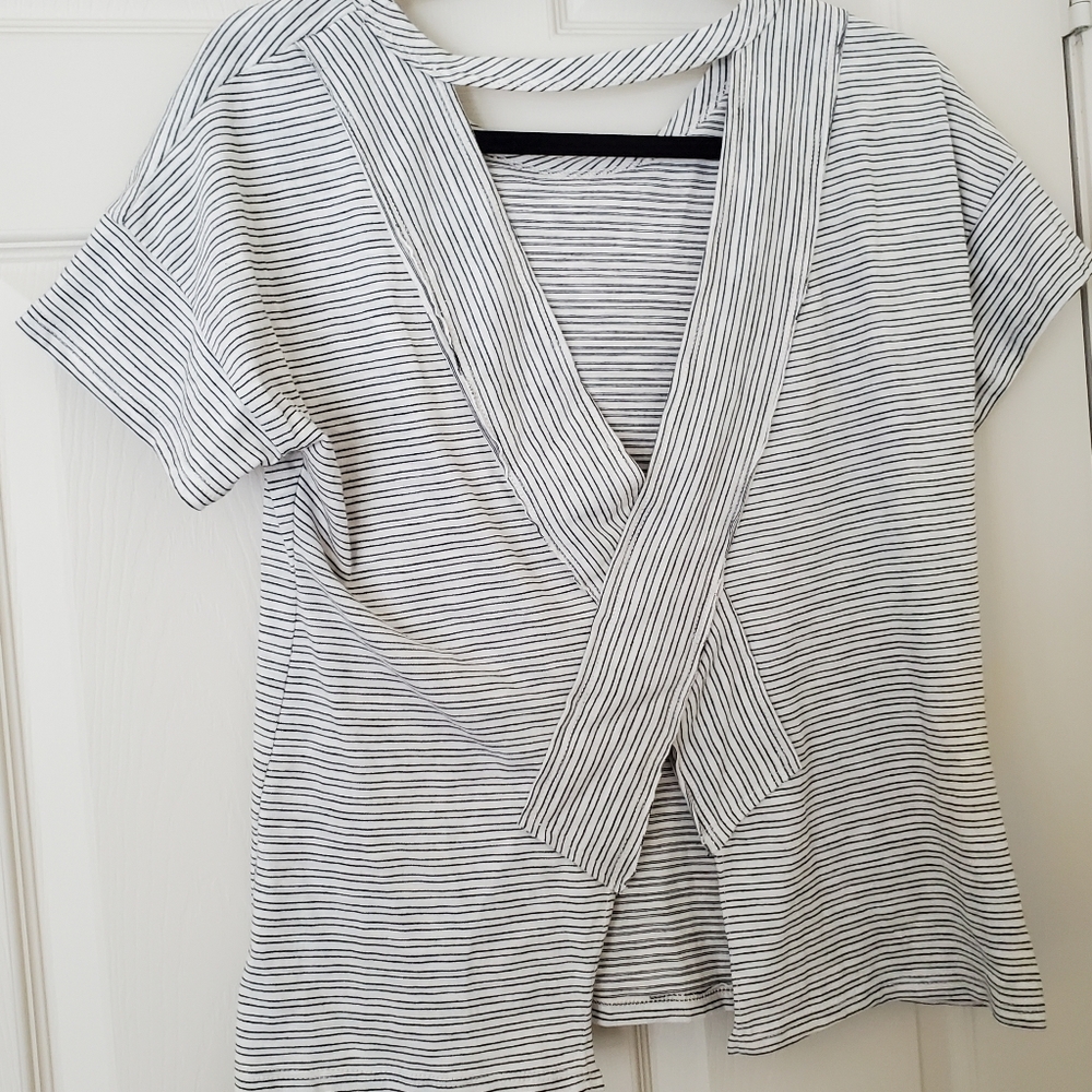 Crisscross, Open Back Blk/White Striped Shirt NWOT